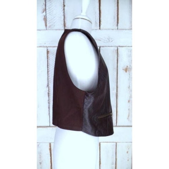 90s vintage dark brown leather zipper front vest - Picture 5 of 7